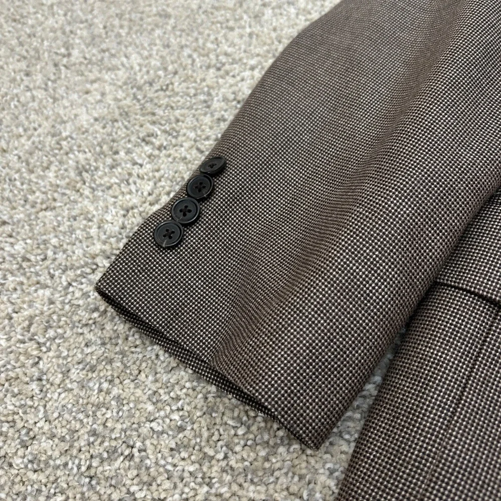 Lauren‎ Ralph Lauren Blazer 42R Brown Silk Wool Houndstooth Sport Coat